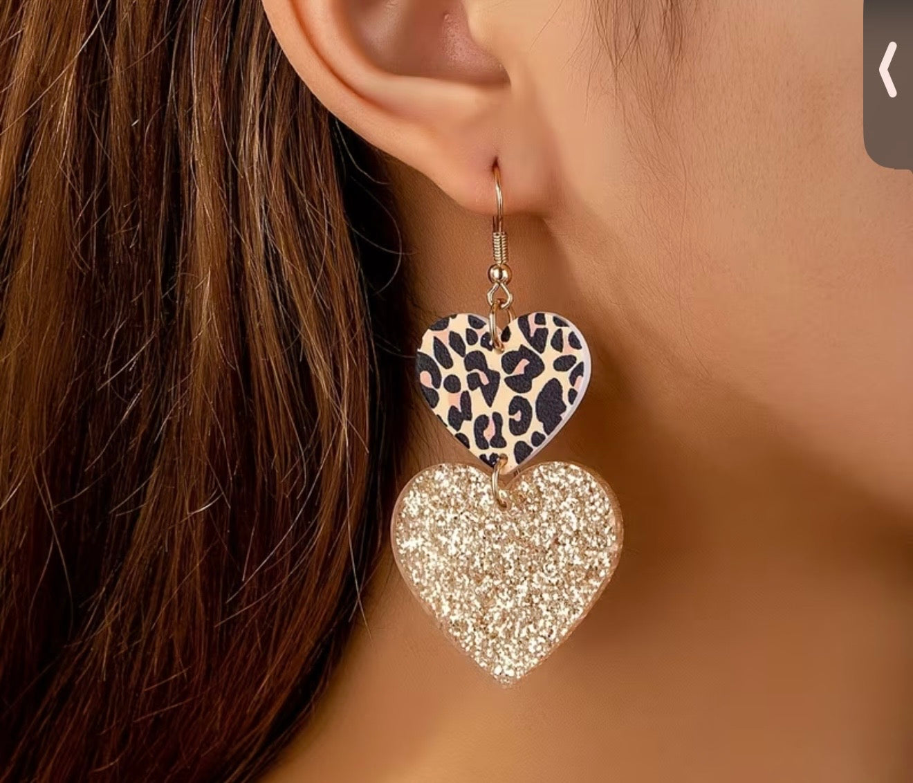 Leopard heart dangle earrings